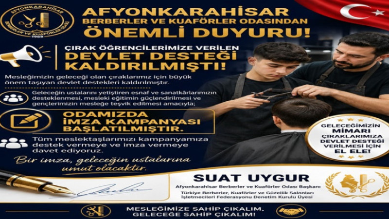 Afyonkarahisar Berberler ve Kuaförler Odasından önemli duyuru