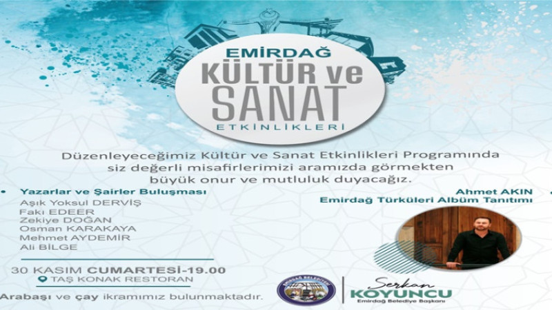 Emirdağ'da Kültür ve Sanat dolu bir akşam gerçekleşecek