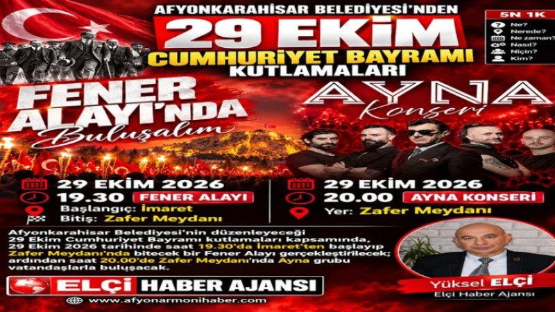Afyon'da 29 Ekim Coşkusu: Fener Alayı ve Ayna Konseri Gerçekleşecek