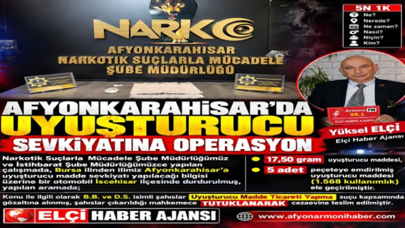 Afyonkarahisar'da Uyuşturucu Sevkiyatına Operasyon: 2 Tutuklama   